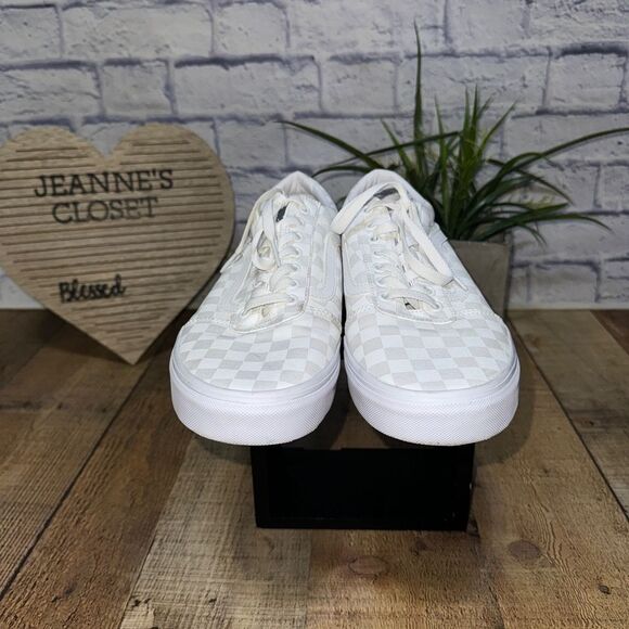 Vans Checkered Checkerboard Lace Up Sneakers White on White Mens 11.5 - Picture 4 of 11